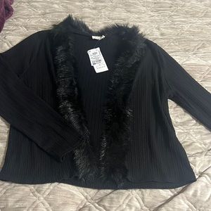 Nwt black cardigan with fake fur detail